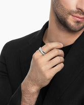 Beveled Two Row Band Ring in 18K White Gold with Diamonds, 8mm